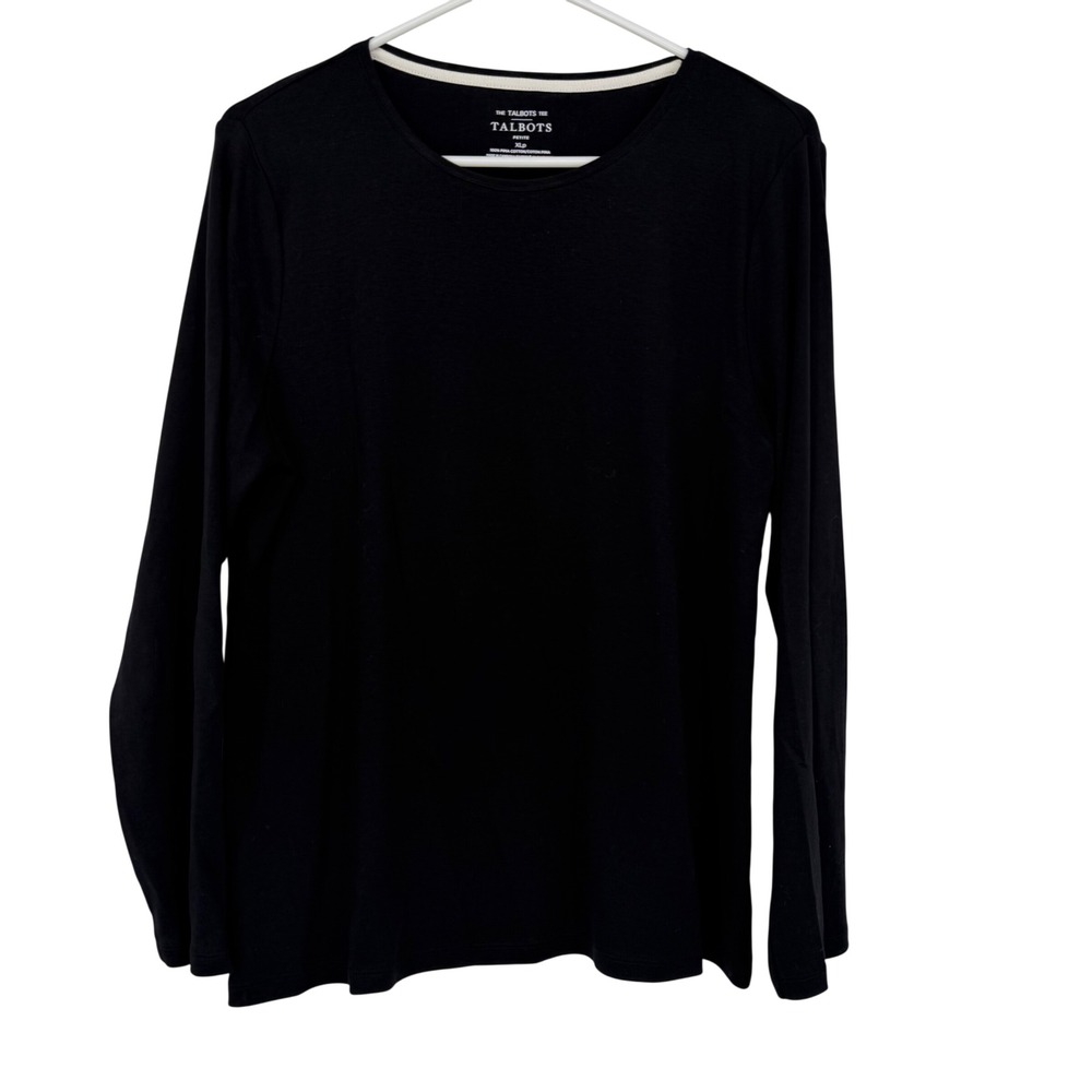 Talbots Tee Womens XLP Black Pima Cotton Long Sleeve Crewneck T-Shirt Petite